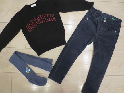 Джинсы Benetton, джемпер BluKids, колготки, р.104