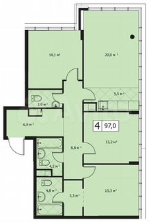 4-к квартира, 97 м², 13/14 эт.