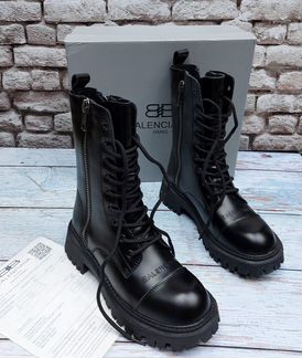 Кожаные чёрные ботинки balenciaga зимние,осенние