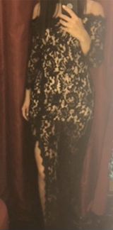 Платье ажурное чёрное длинное с разрезом