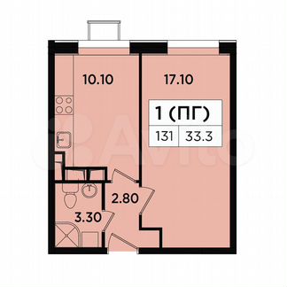 1-к апартаменты, 33.3 м², 15/18 эт.