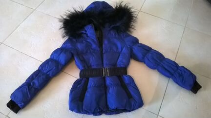 Пуховик приталенный для девочки (мех)