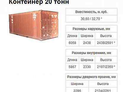 Сколько кубов в контейнере 20