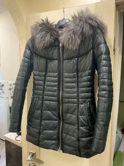 Кожаный пуховик женский