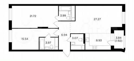 3-к квартира, 93.4 м², 22/30 эт.