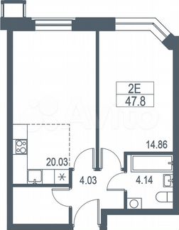 2-к квартира, 45.5 м², 13/21 эт.